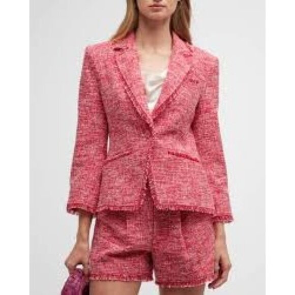 Cinq À Sept Kayrice Blazer Size 4 Berry Melange Tweed Fringe Trim NWT RX10364